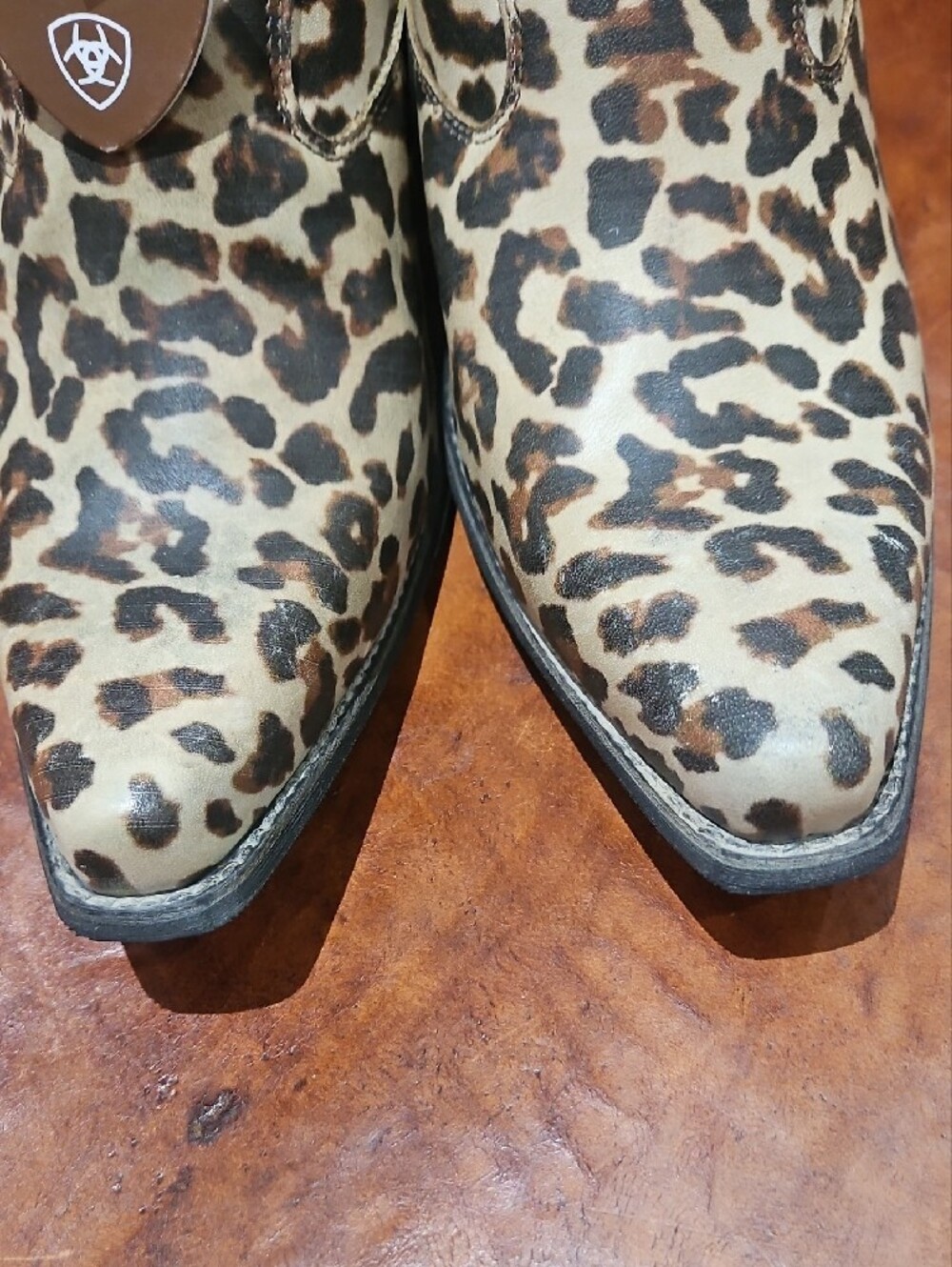 Ariat Tan and Black Leopard-Print Western Ankle Boots - Picture 4 of 5